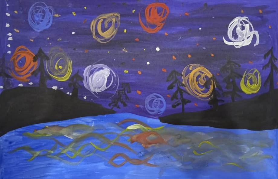 Младшая возрастная категория. Номинация «Бескрайняя Вселенная»Саватнеев Иван,Республика Башкортостан, МАДОУ д/с №38.Название рисунка: «Неизведанные дали»Педагоги:Лукьянова Л.В., Никитина В.И.