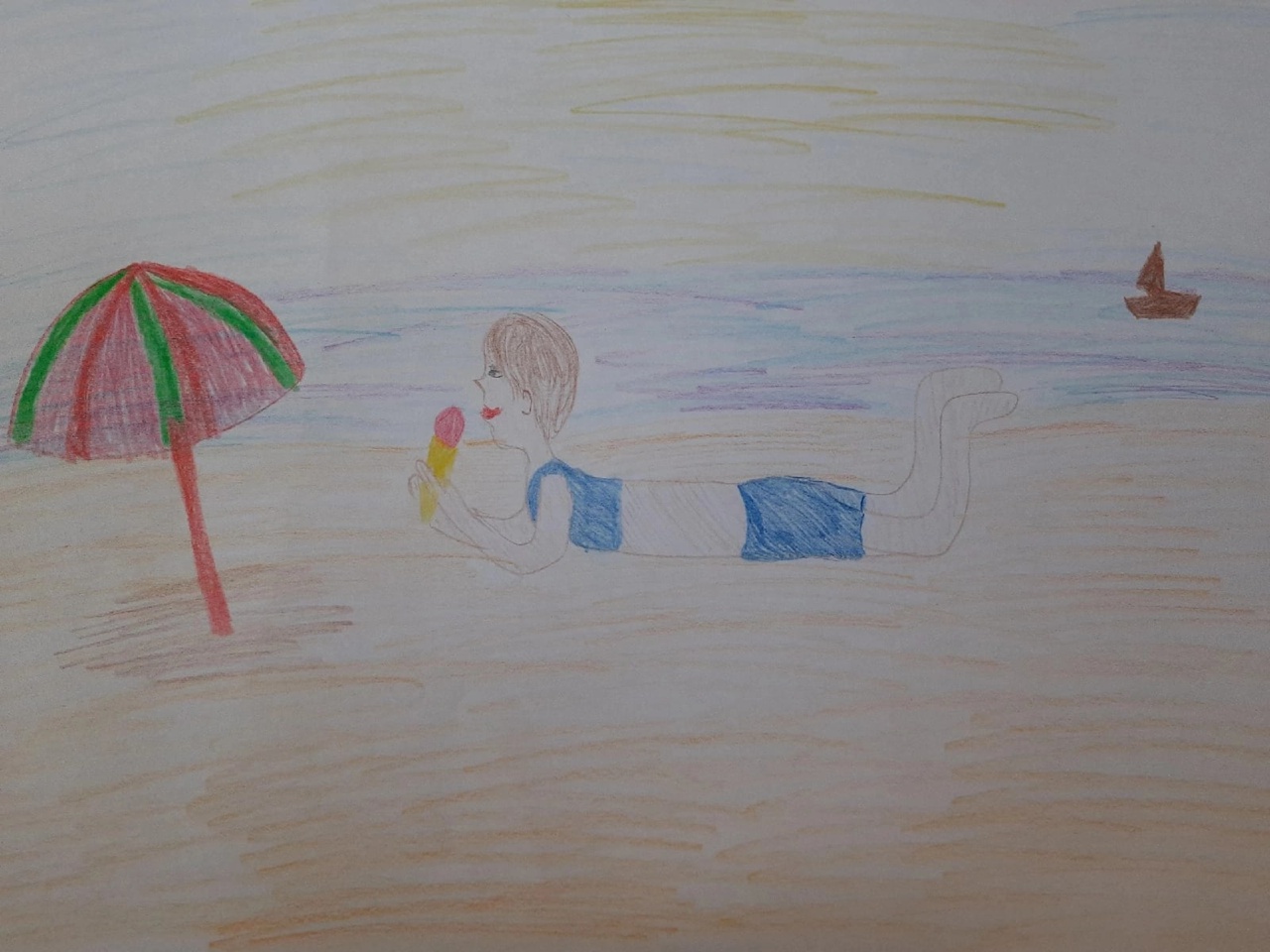 Шауэр Ксения, 7 лет. "Отдых на пляже". МАОУ "Школа 5" СП Детский сад.  Пермский край, поселок Железнодорожный.