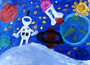 Младшая возрастная категория. Номинация: Бескрайняя Вселенная.  Даниил Бобков, г. Дмитров, СОШ № 5. Работа: Человек и Космос